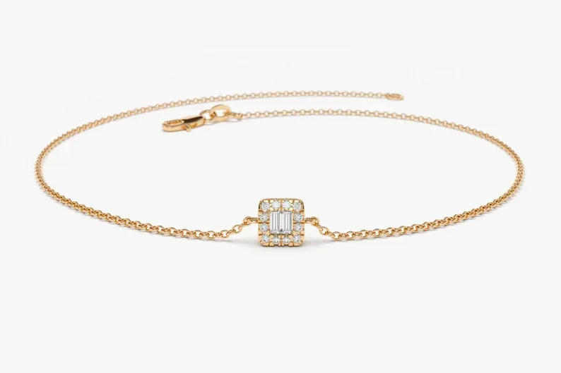 0.10CTW Moissanite Baguette and Round Diamond Bracelet