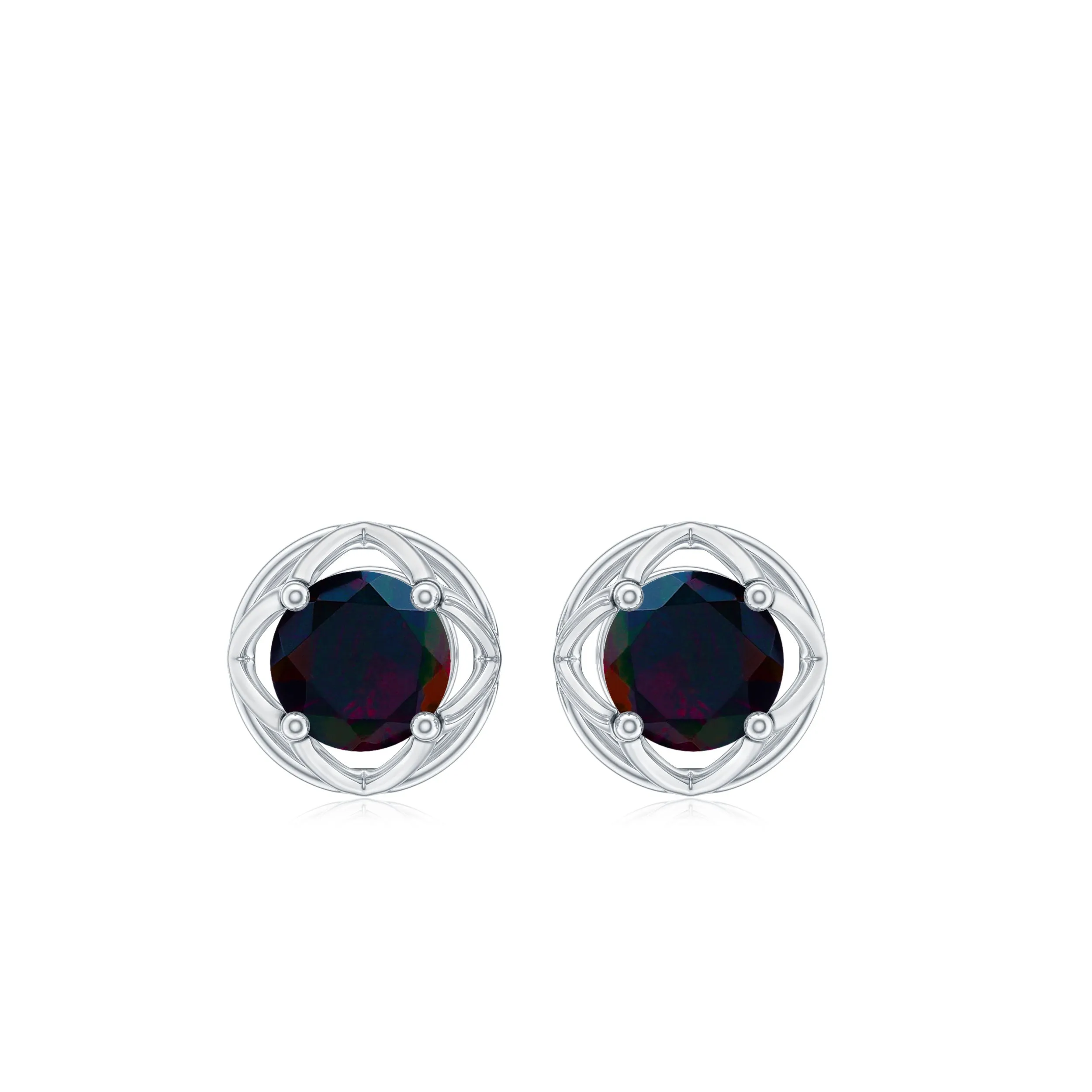 0.50 CT Real Black Opal Solitaire Swirl Stud Earrings in Gold