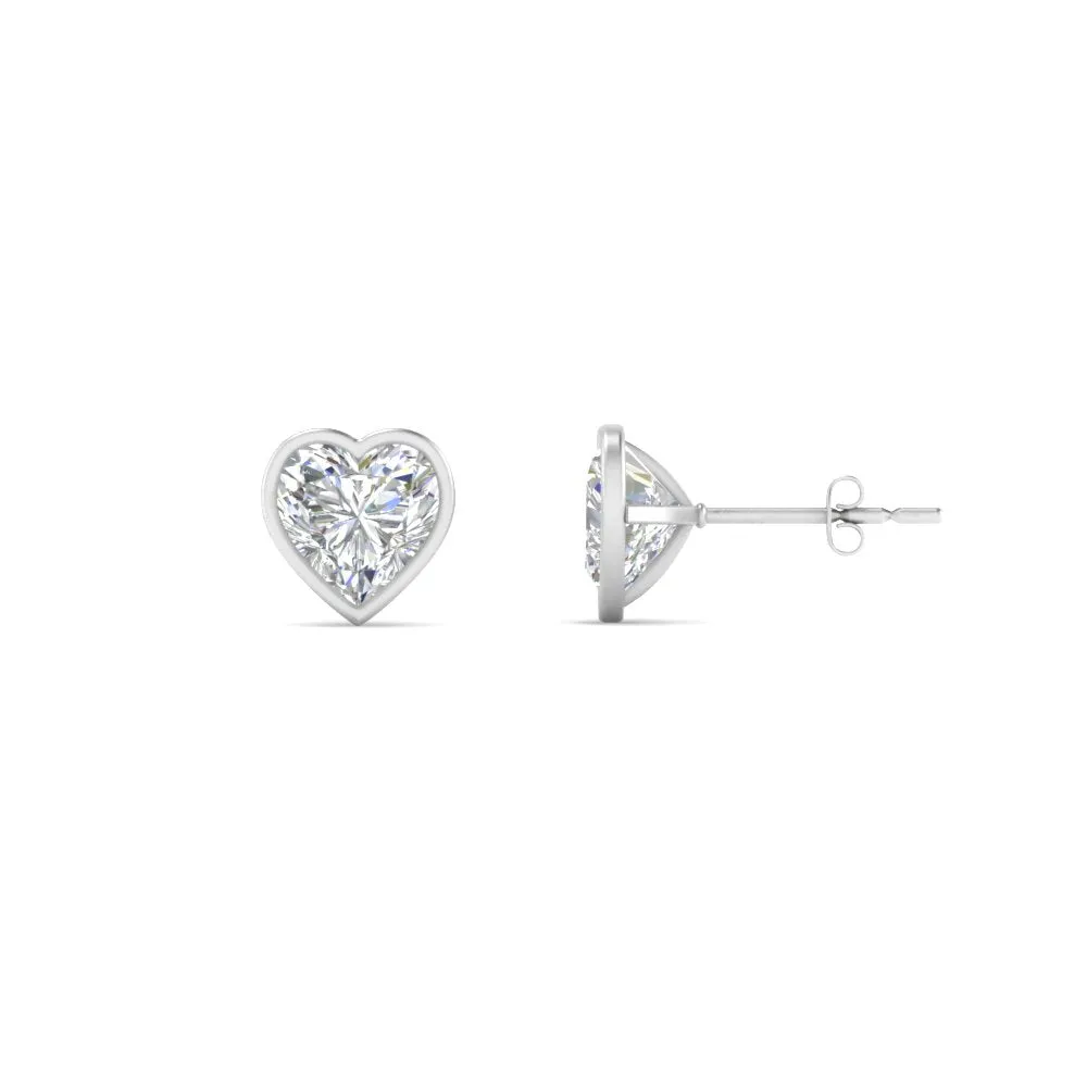 0.50 To 4 Carat Lab Diamond Heart Stud Bezel Set Earring For Women 14K Gold