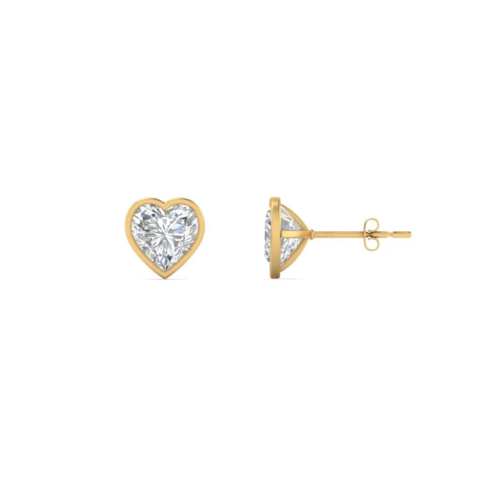 0.50 To 4 Carat Lab Diamond Heart Stud Bezel Set Earring For Women 14K Gold