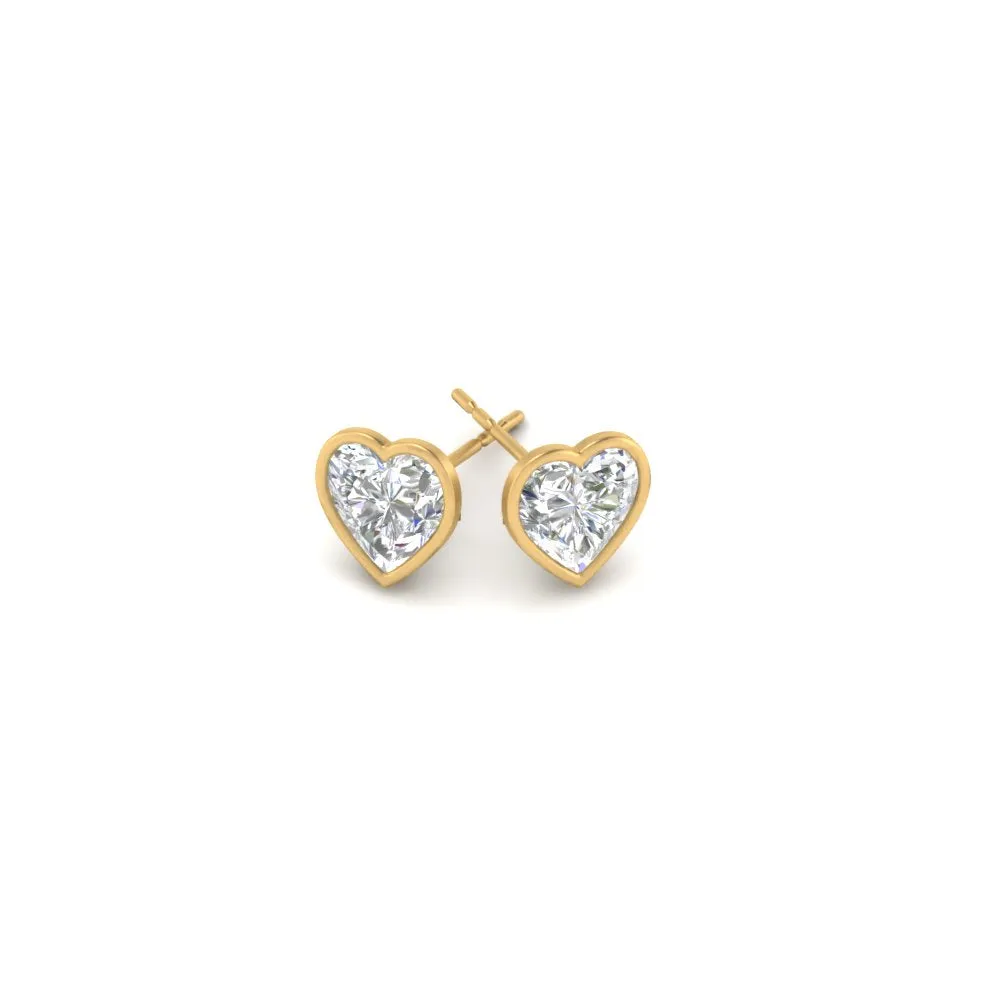 0.50 To 4 Carat Lab Diamond Heart Stud Bezel Set Earring For Women 14K Gold