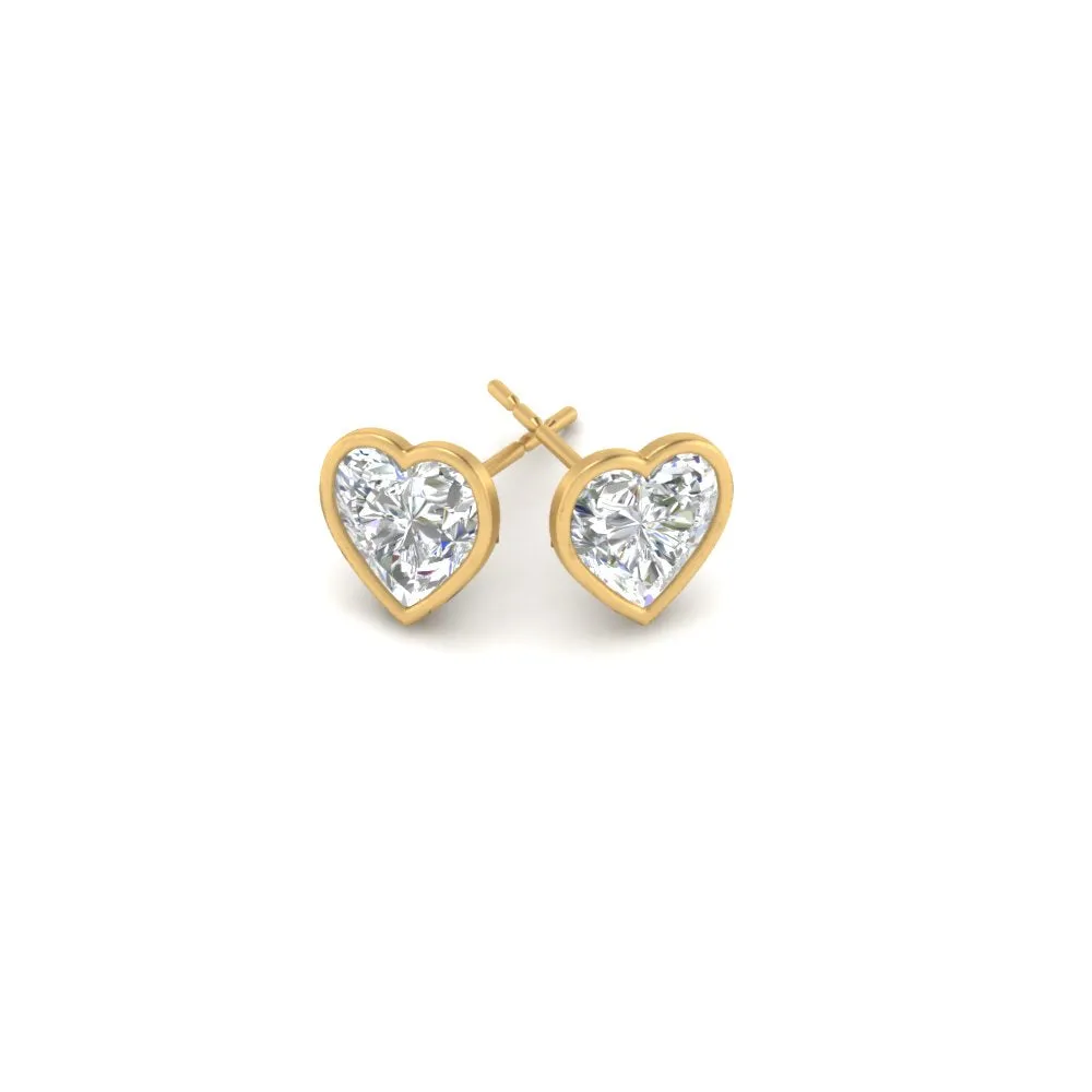 0.50 To 4 Carat Lab Diamond Heart Stud Bezel Set Earring For Women 14K Gold