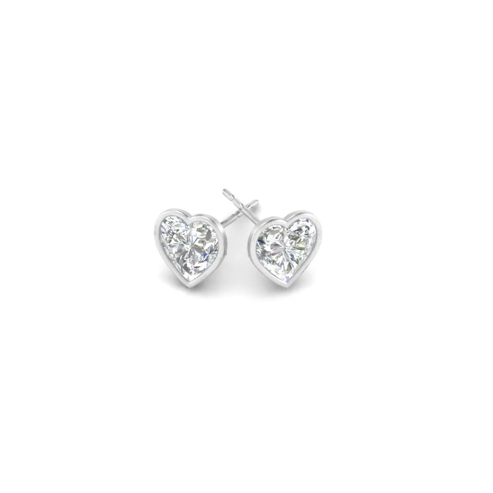 0.50 To 4 Carat Lab Diamond Heart Stud Bezel Set Earring For Women 14K Gold