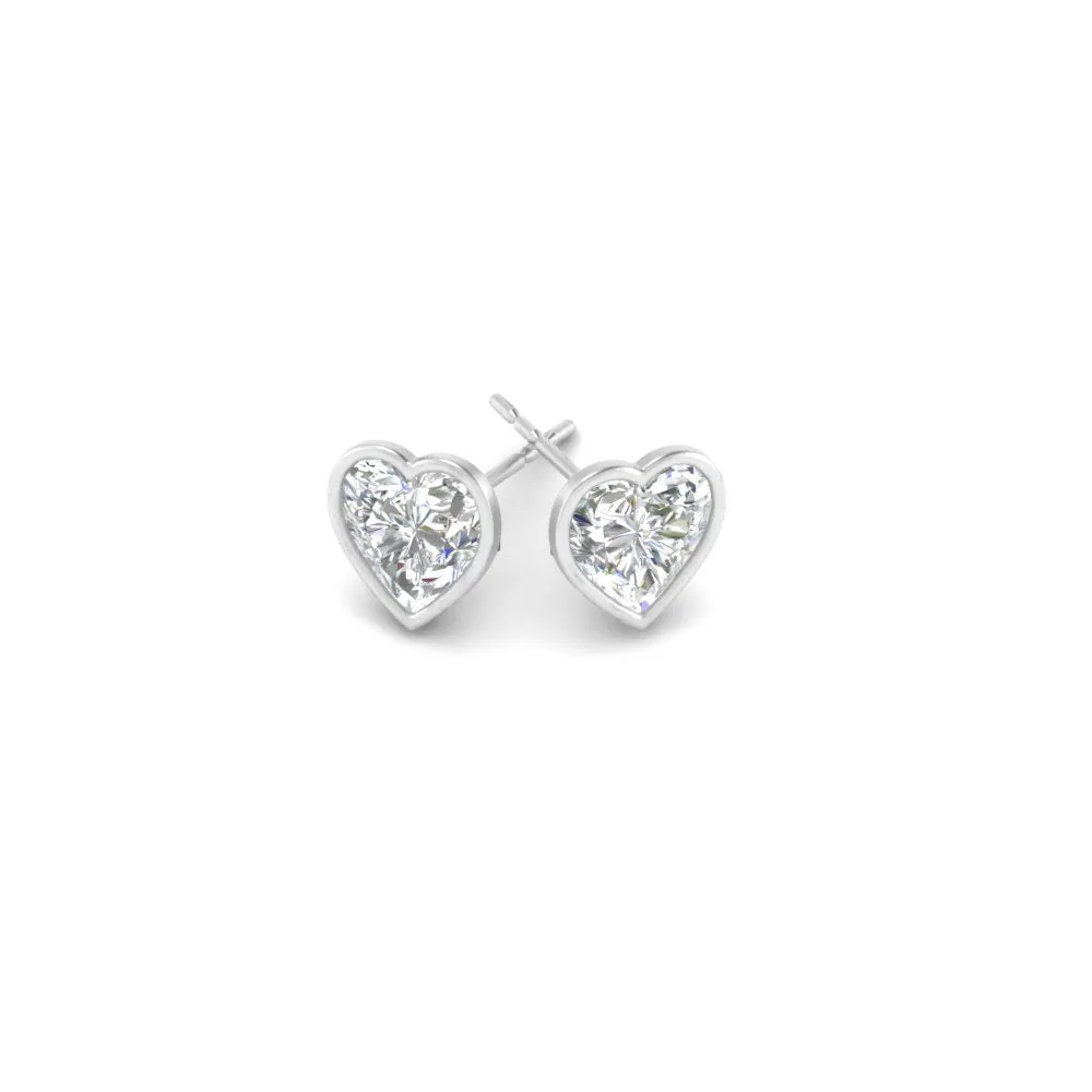 0.50 To 4 Carat Lab Diamond Heart Stud Bezel Set Earring For Women 14K Gold