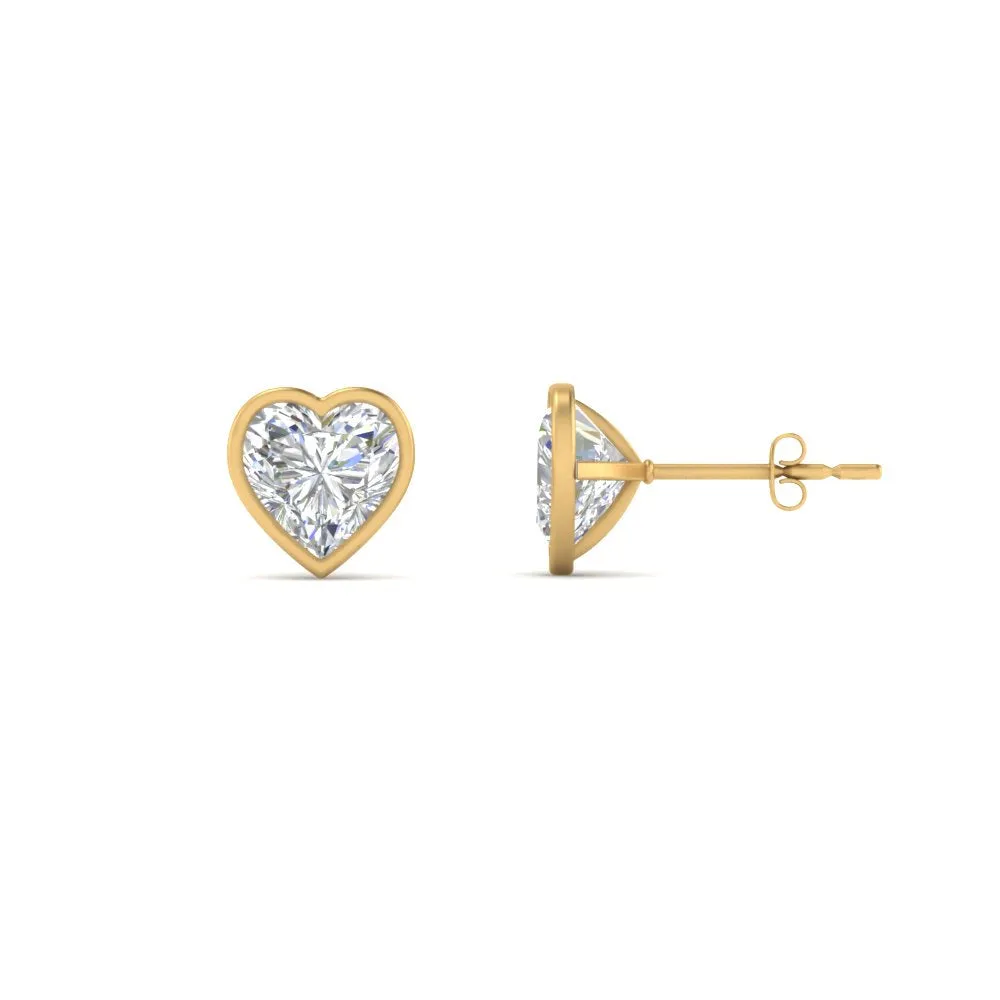 0.50 To 4 Carat Lab Diamond Heart Stud Bezel Set Earring For Women 14K Gold