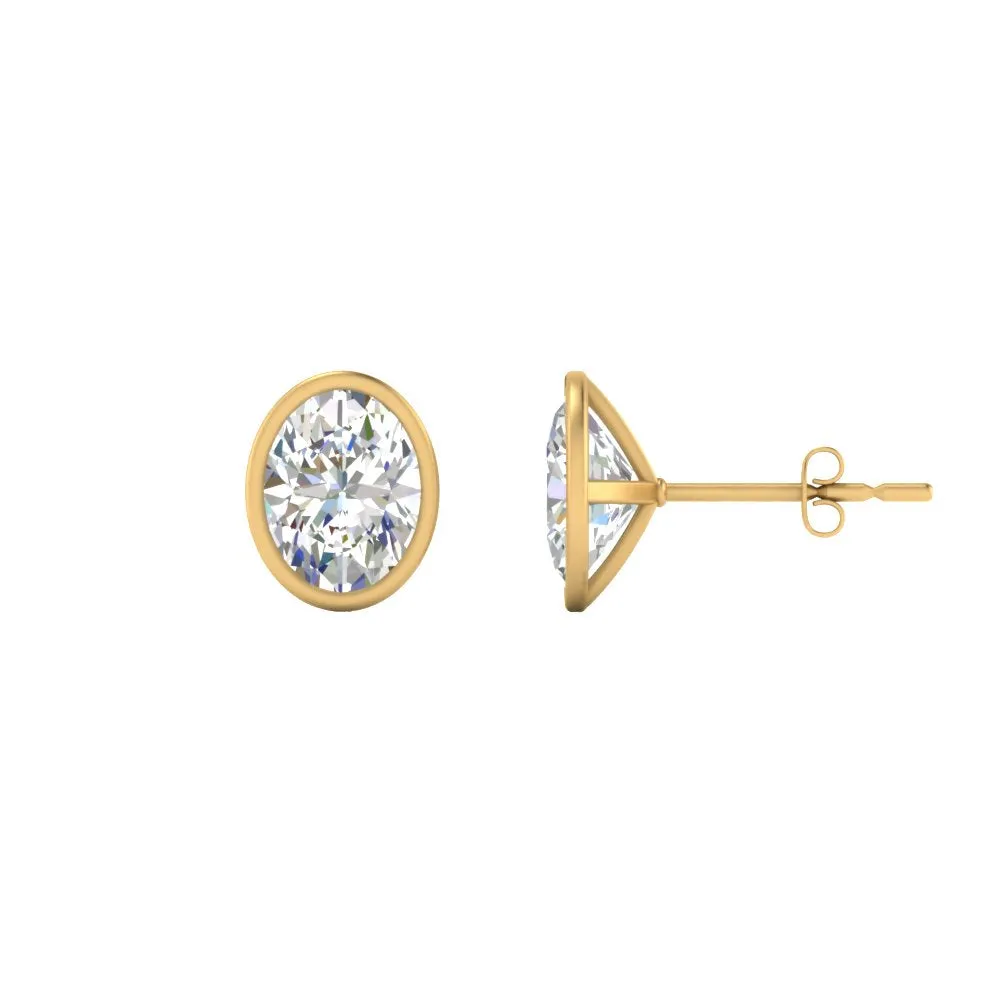 0.50 To 5 Carat Lab Diamond Oval Stud Bezel Set Earring For Women 14K Gold