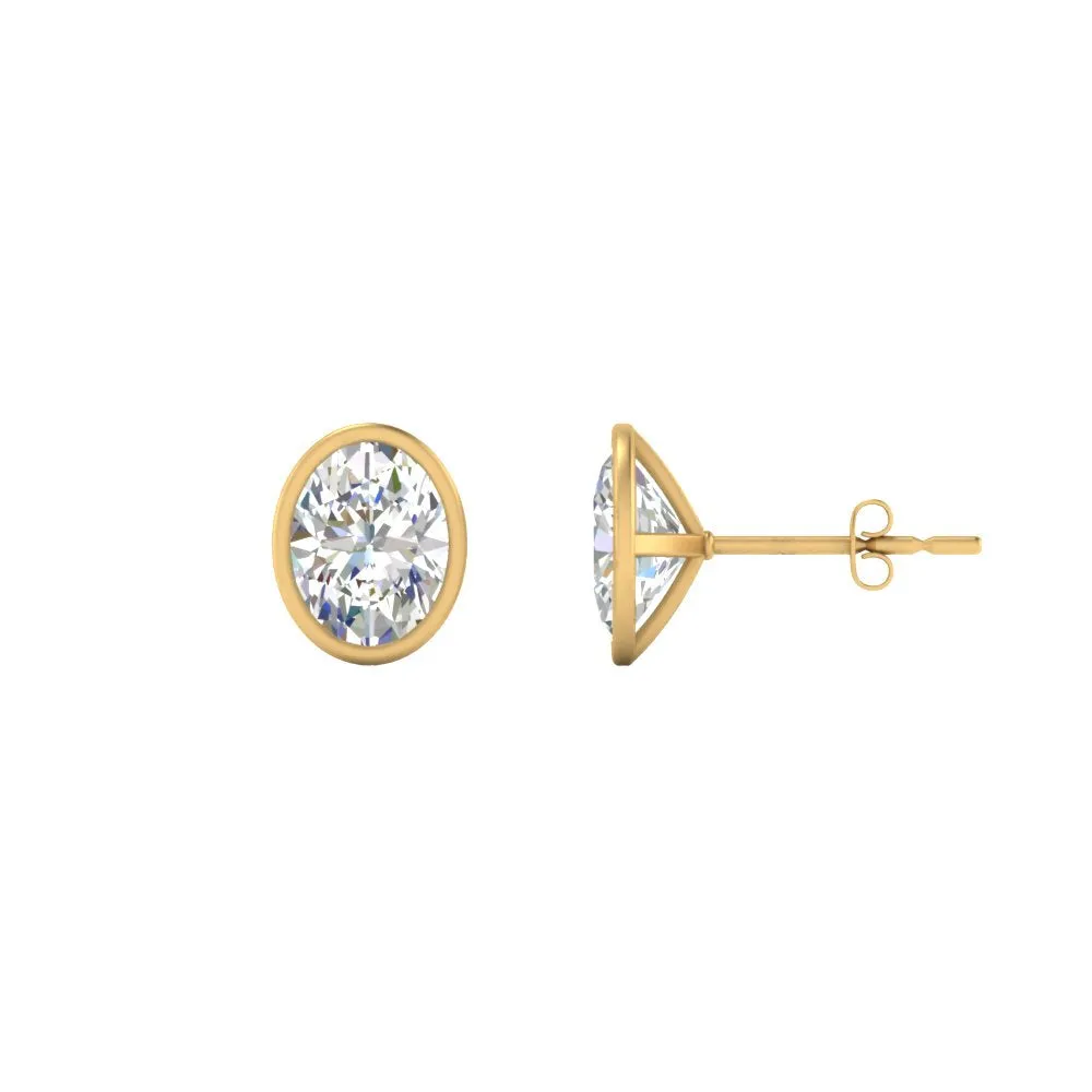 0.50 To 5 Carat Lab Diamond Oval Stud Bezel Set Earring For Women 14K Gold