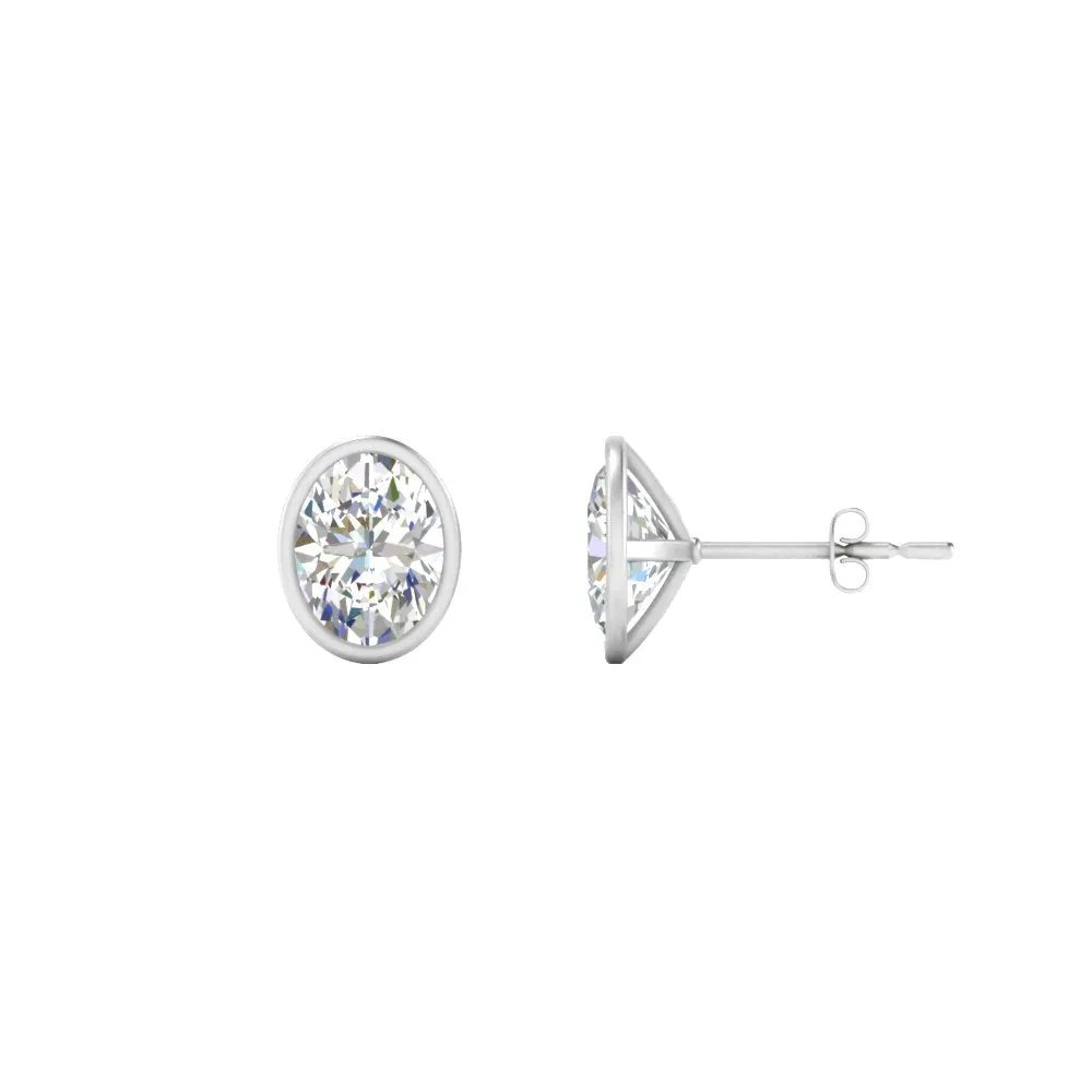 0.50 To 5 Carat Lab Diamond Oval Stud Bezel Set Earring For Women 14K Gold