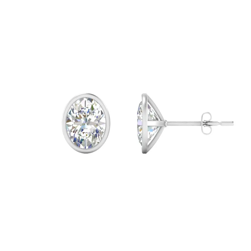 0.50 To 5 Carat Lab Diamond Oval Stud Bezel Set Earring For Women 14K Gold