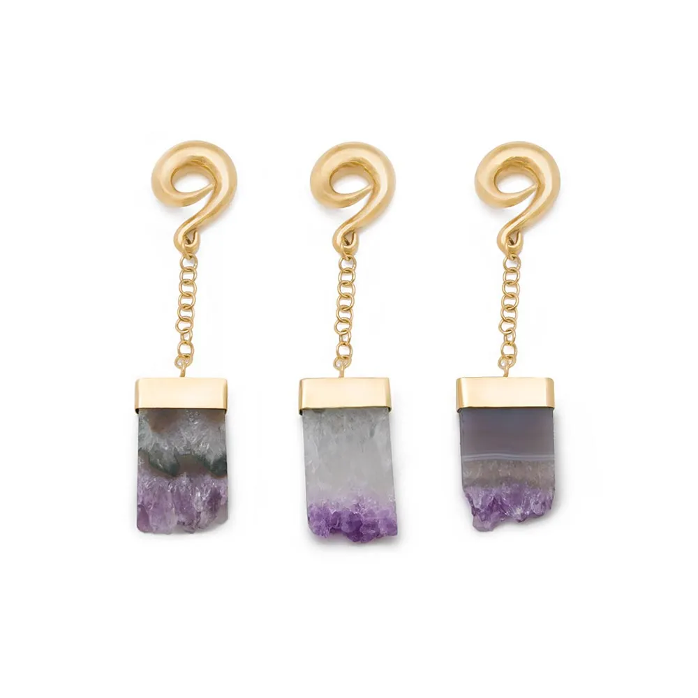 0g Amethyst Waterfall Gold Plated Spiral Plug Earrings — Price Per 2