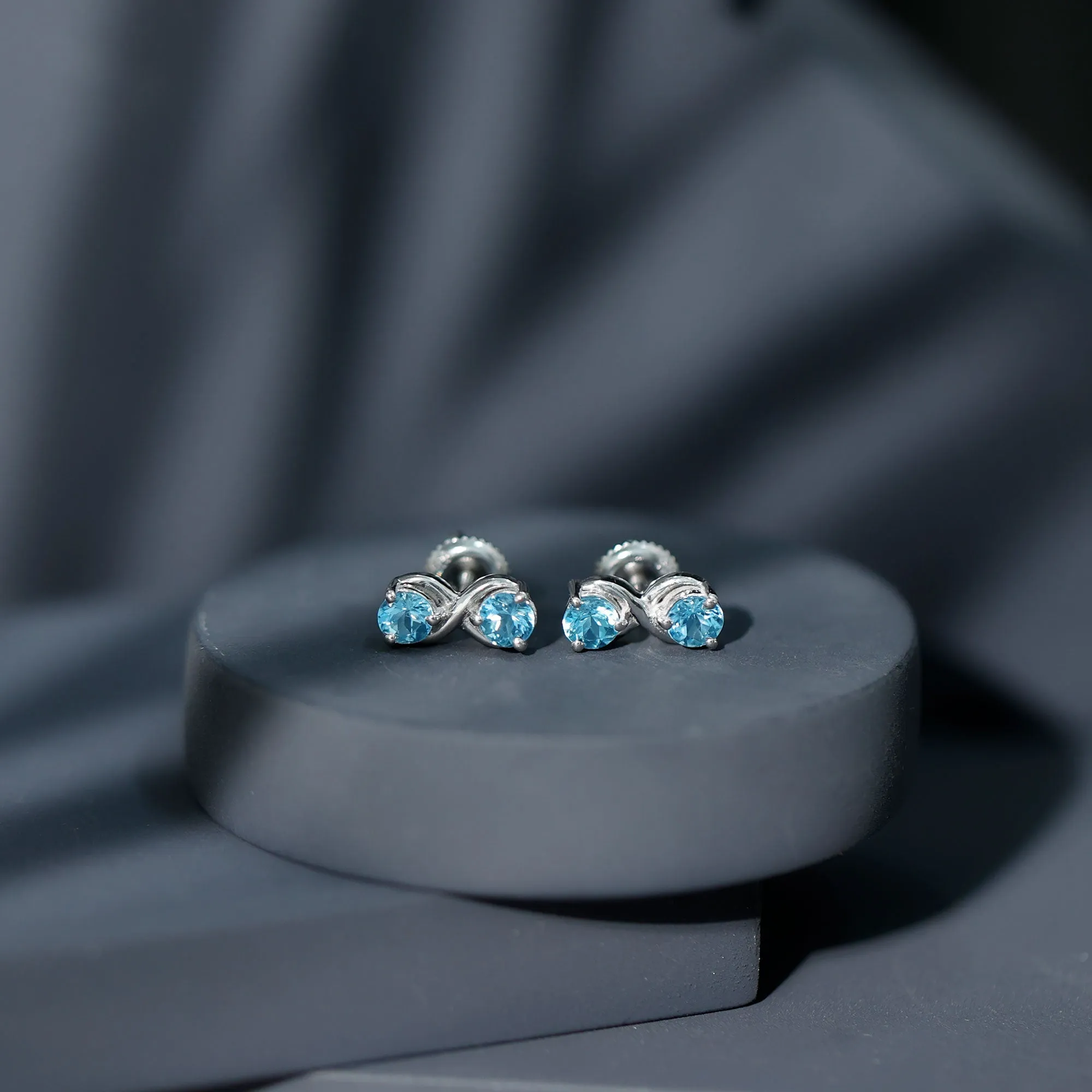 1 CT Simple Aquamarine Two Stone Infinity Stud Earrings