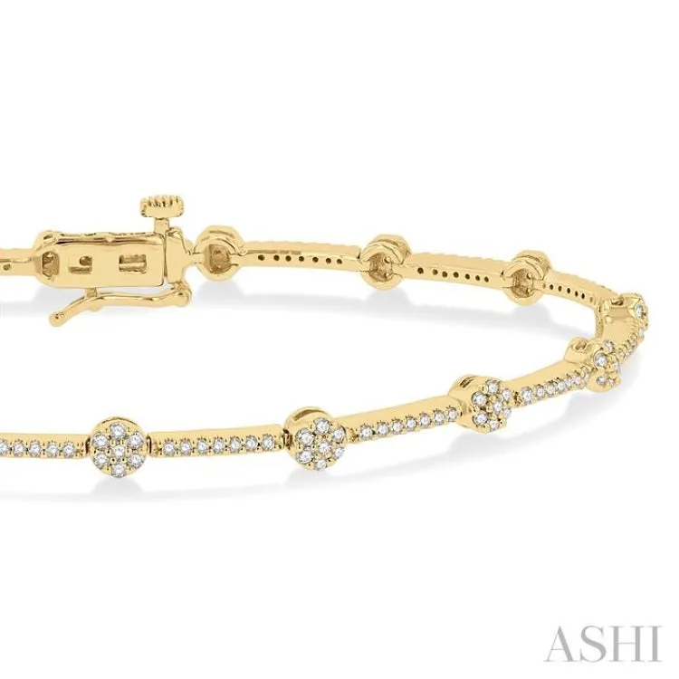 1 Ctw Cluster Round Cut Diamond Bar Link Bracelet in 10K Yellow Gold