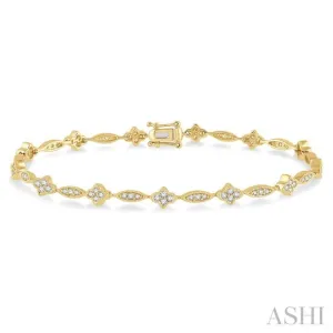 1 Ctw Marquise and Floral Link Diamond Bracelet in 14K Yellow Gold