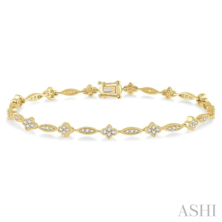 1 Ctw Marquise and Floral Link Diamond Bracelet in 14K Yellow Gold