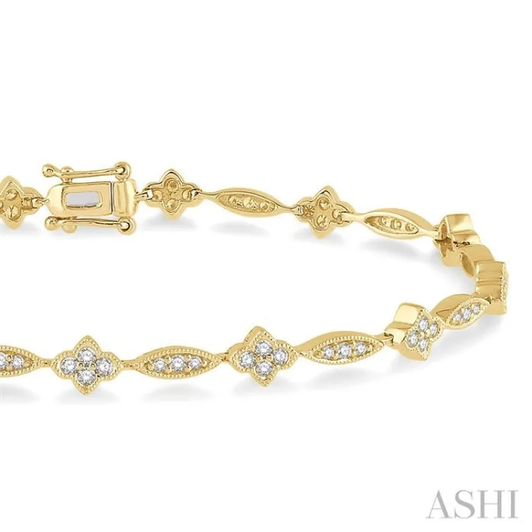 1 Ctw Marquise and Floral Link Diamond Bracelet in 14K Yellow Gold