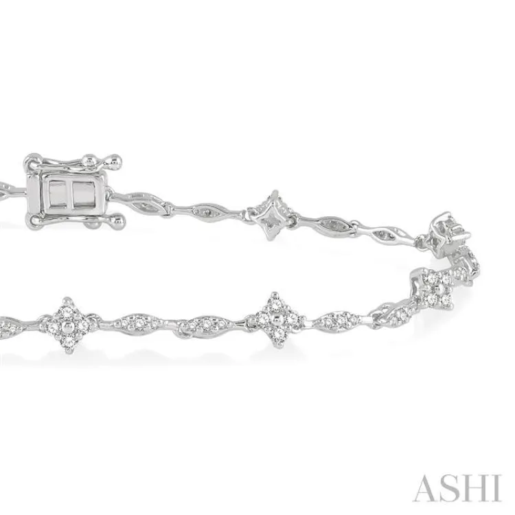 1 ctw Marquise and Floral Mount Link Round Cut Diamond Bracelet in 14K White Gold