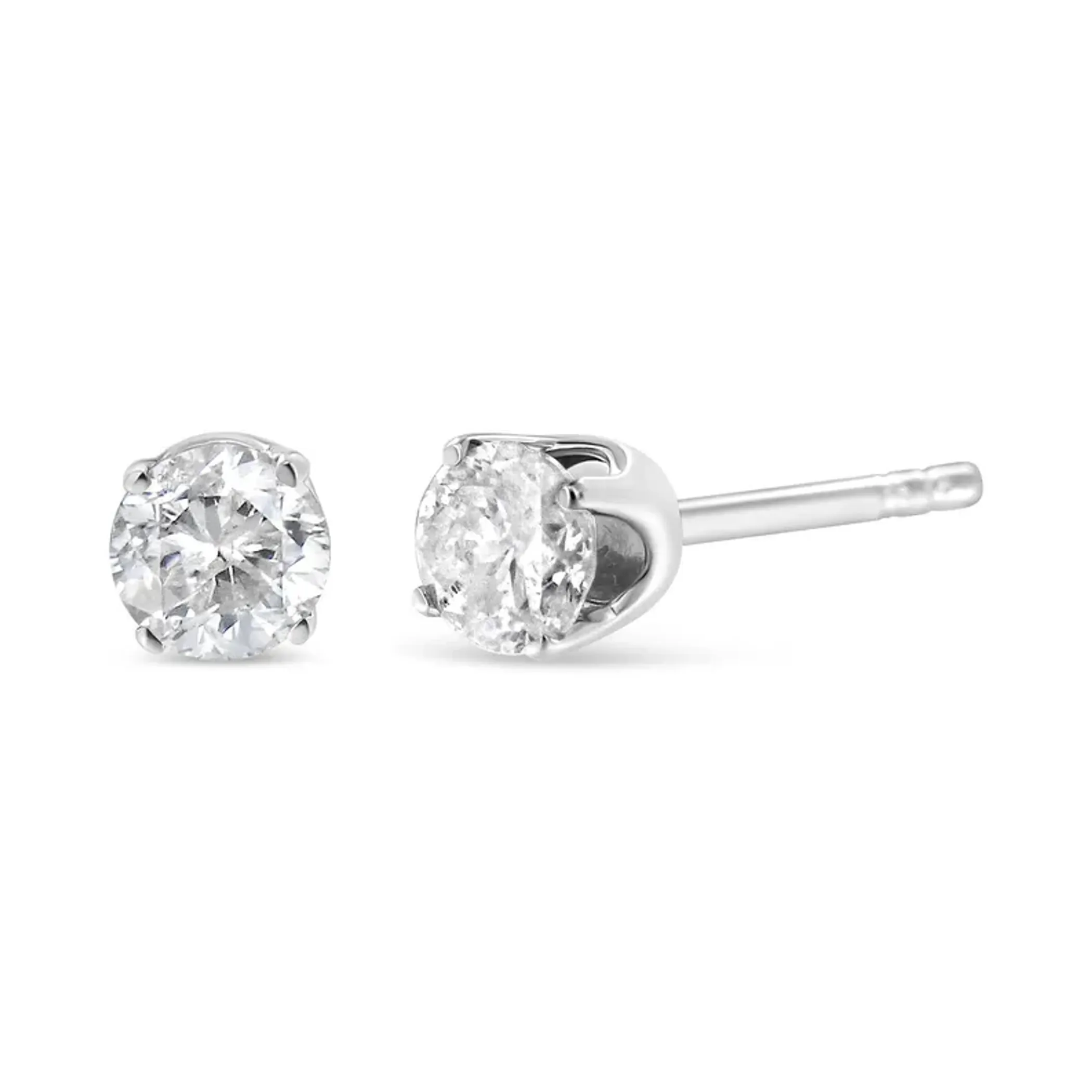 10K White Gold 0.10 Cttw Round Brilliant-Cut Near Colorless Near Colorless Diamond Classic 4-Prong Stud Earrings (I-J Color, I1-I2 Clarity)