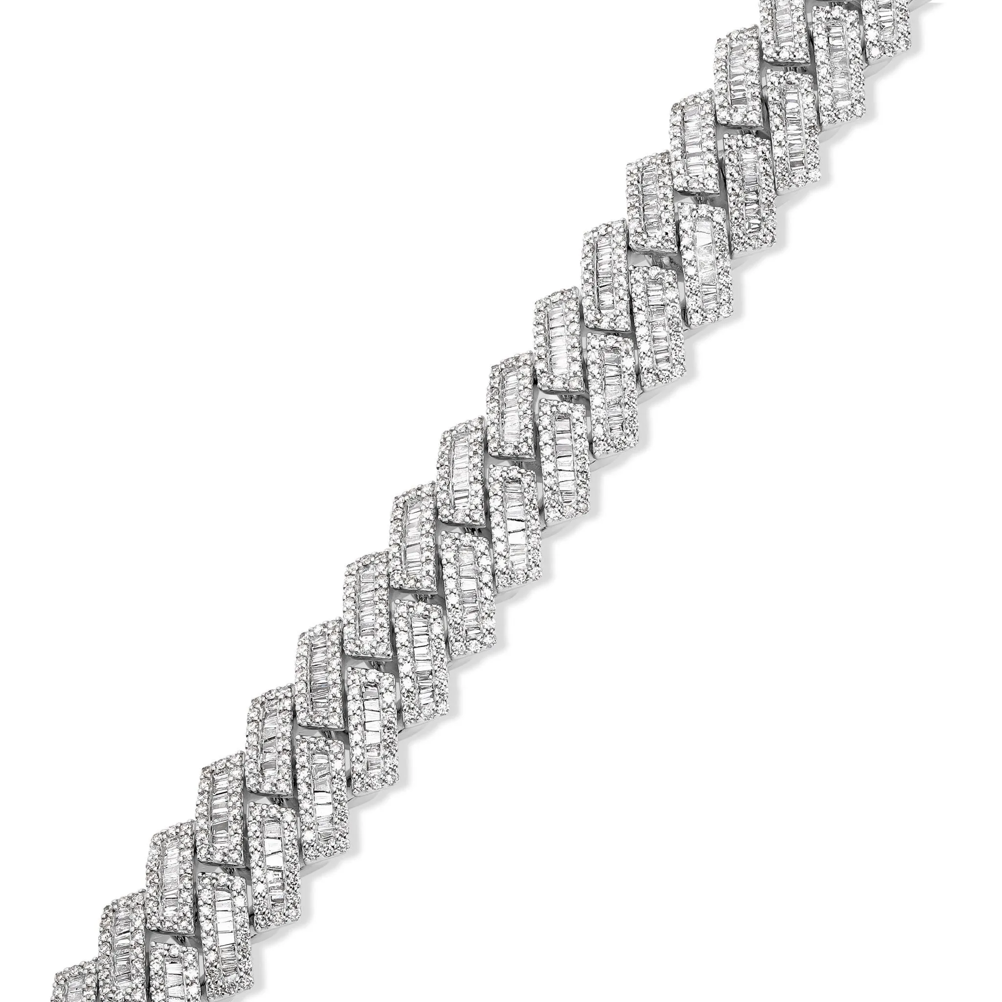 10K White Gold 22.45ct Prong set Baguette Diamond 10mm Cuban Bracelet