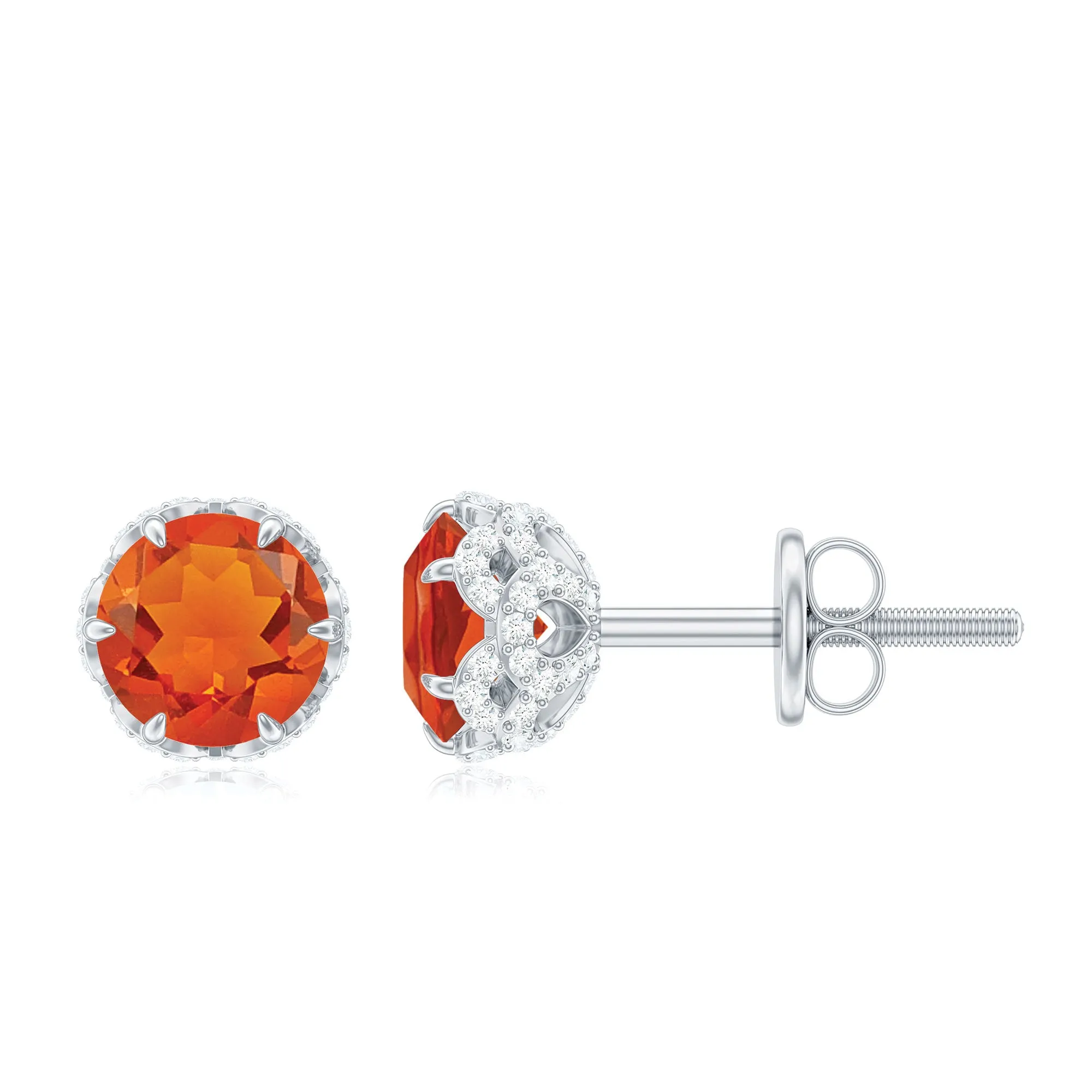 1.25 CT Claw Set Fire Opal Solitaire and Diamond Stud Earrings