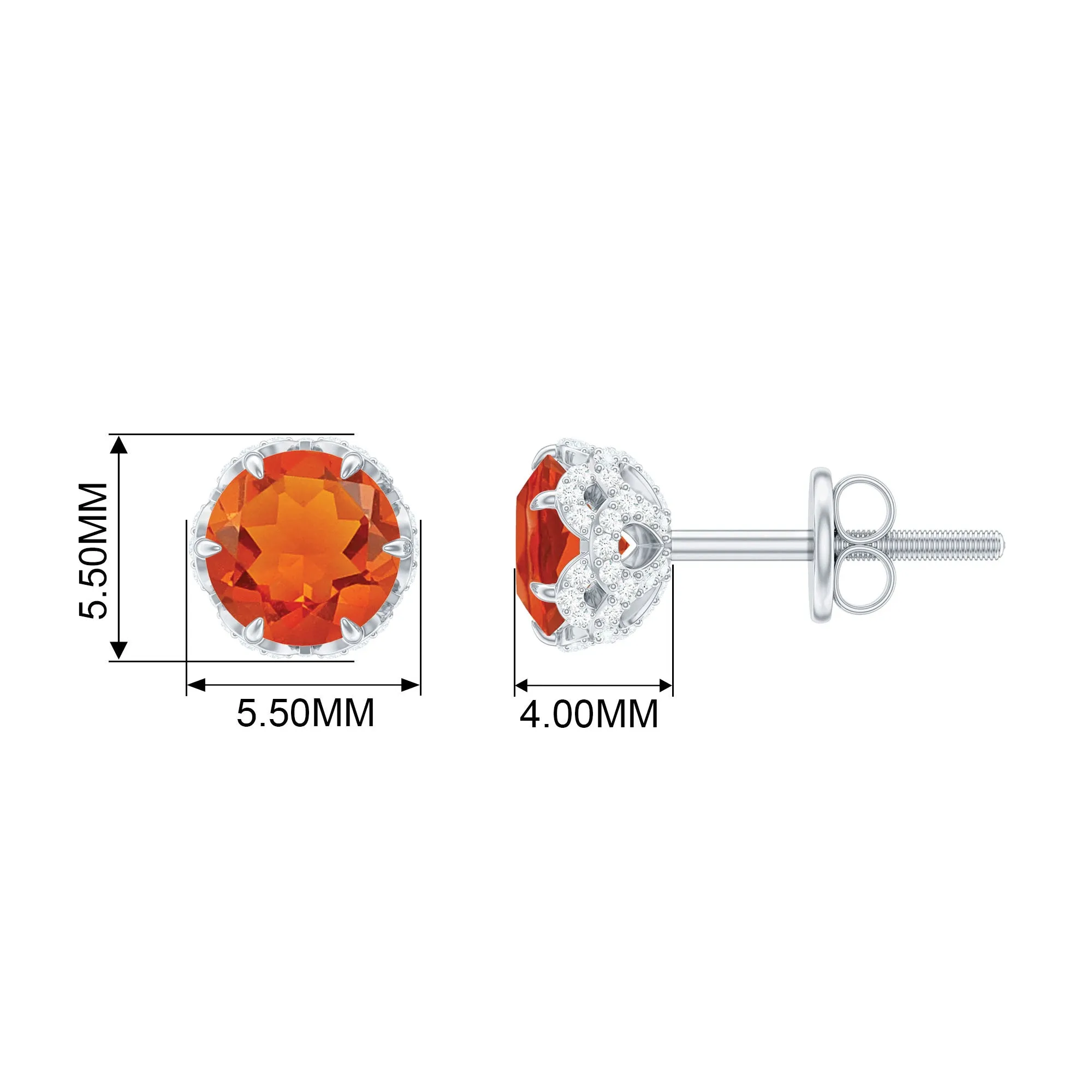 1.25 CT Claw Set Fire Opal Solitaire and Diamond Stud Earrings