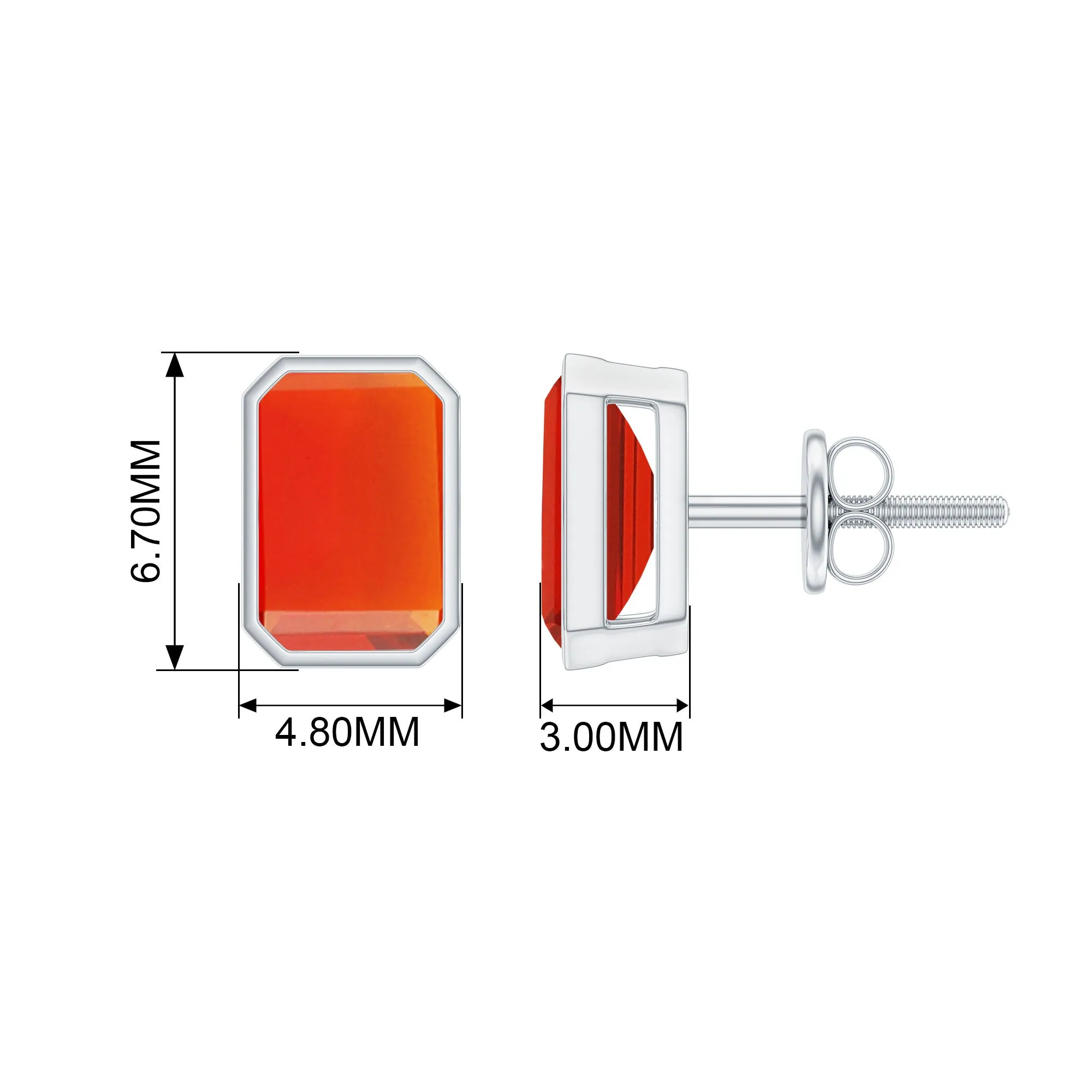 1.25 CT Octagon Cut Fire Opal Solitaire Stud Earrings in Bezel Setting