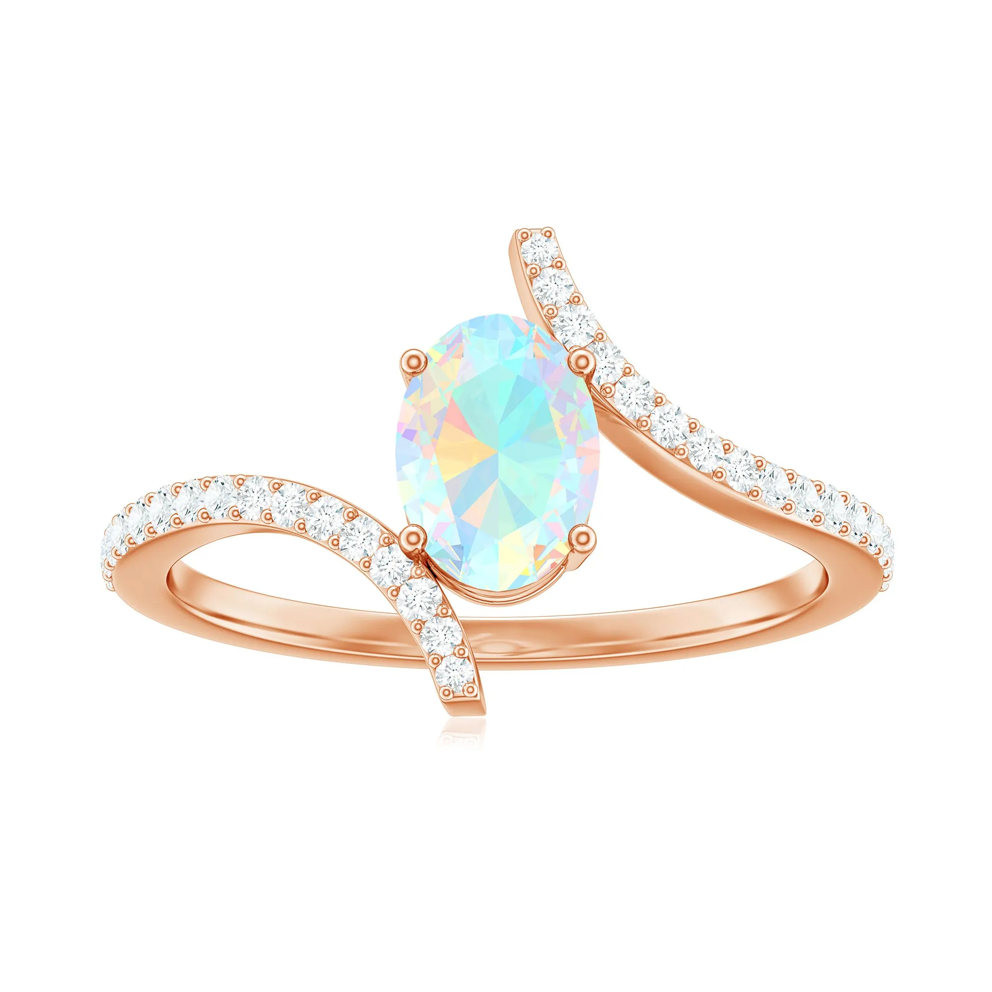 1.25 CT Oval Ethiopian Opal Solitaire Bypass Ring with Diamond