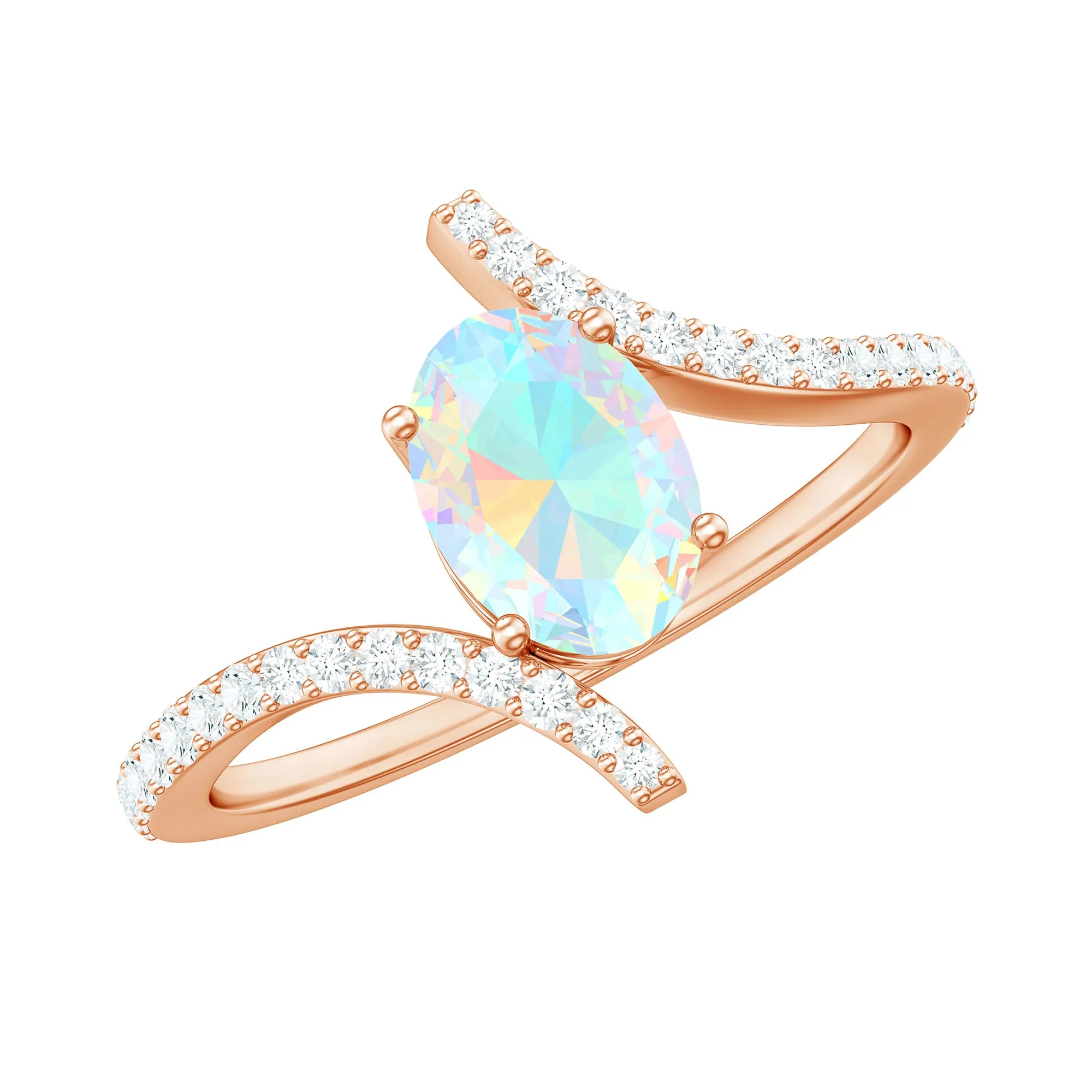 1.25 CT Oval Ethiopian Opal Solitaire Bypass Ring with Diamond