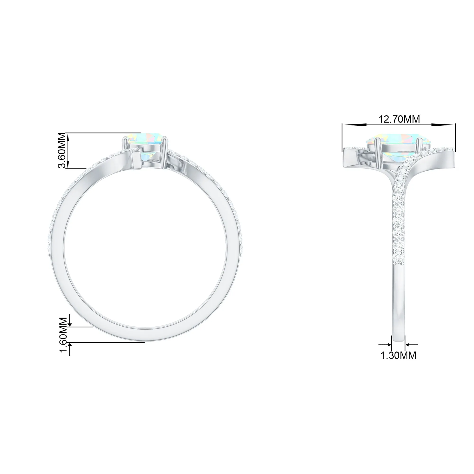 1.25 CT Oval Ethiopian Opal Solitaire Bypass Ring with Diamond