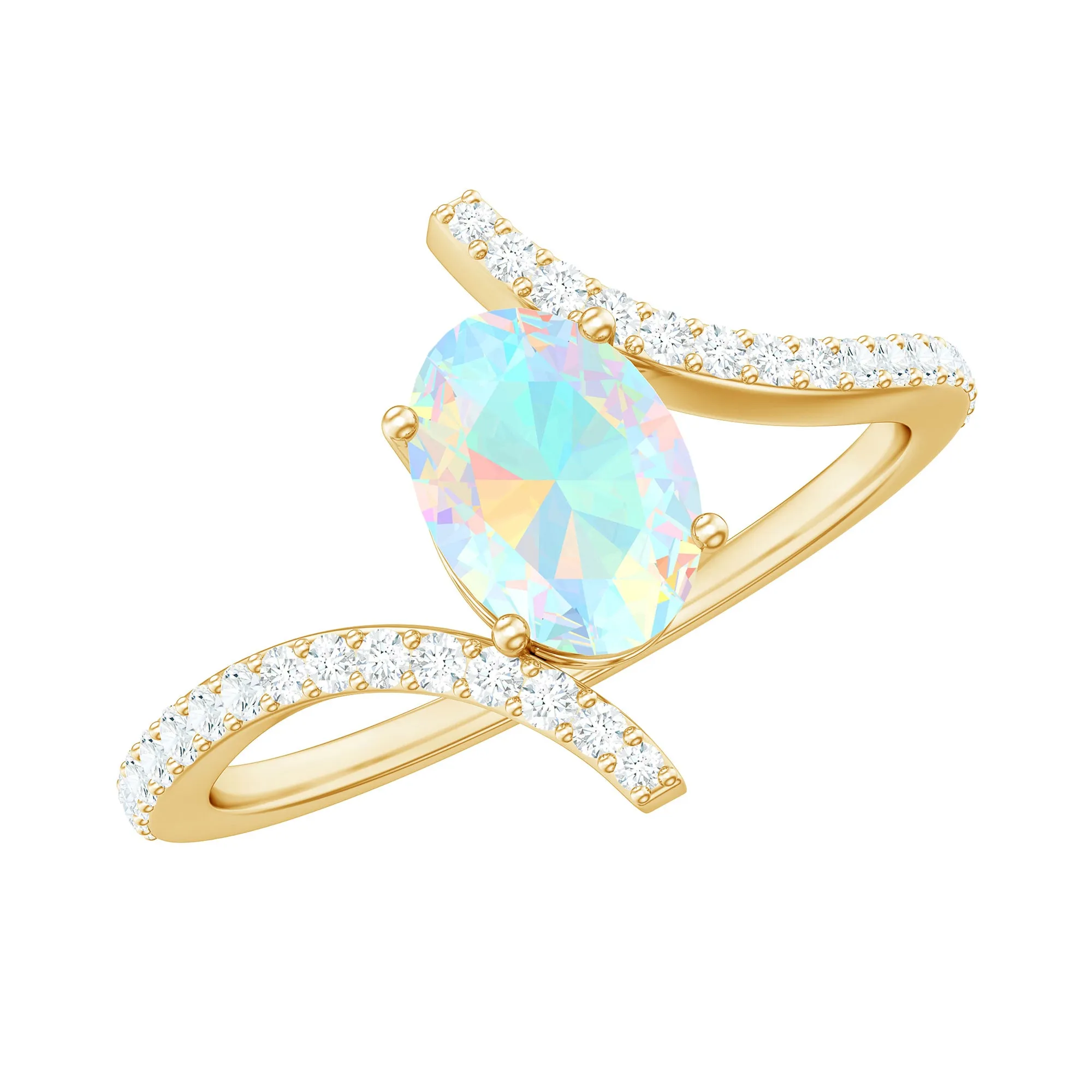 1.25 CT Oval Ethiopian Opal Solitaire Bypass Ring with Diamond