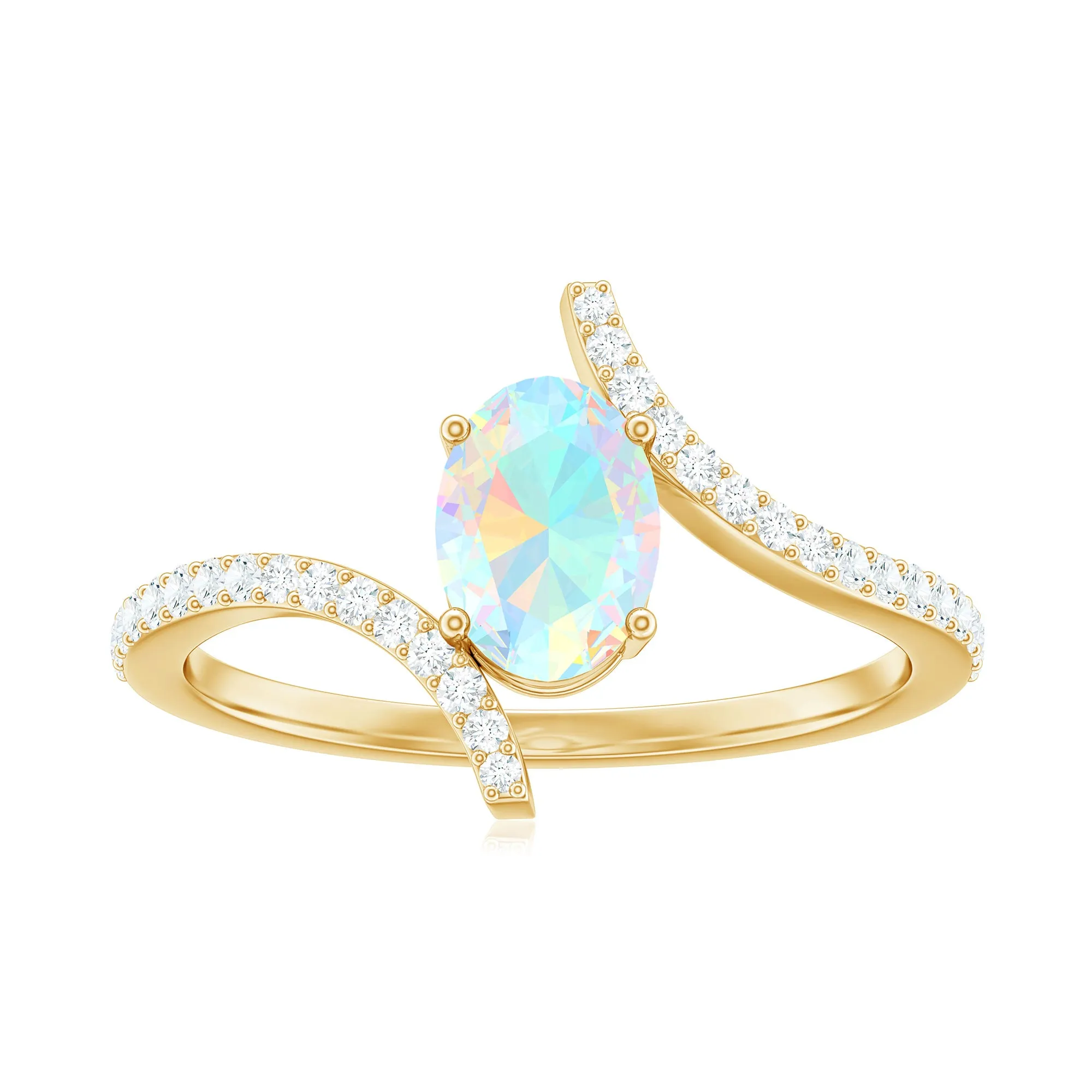 1.25 CT Oval Ethiopian Opal Solitaire Bypass Ring with Diamond