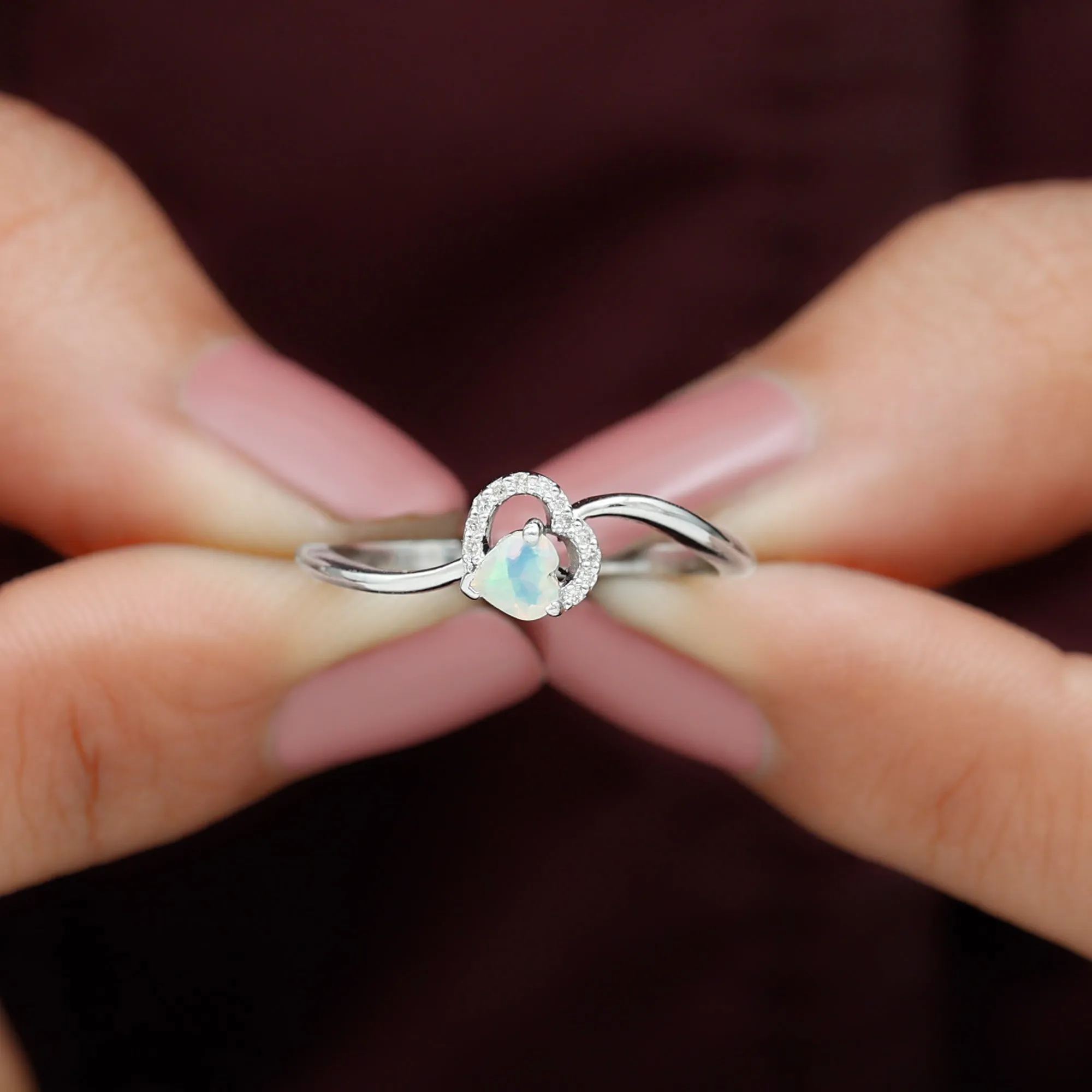 1/4 CT Ethiopian Opal Heart Promise Ring with Diamond