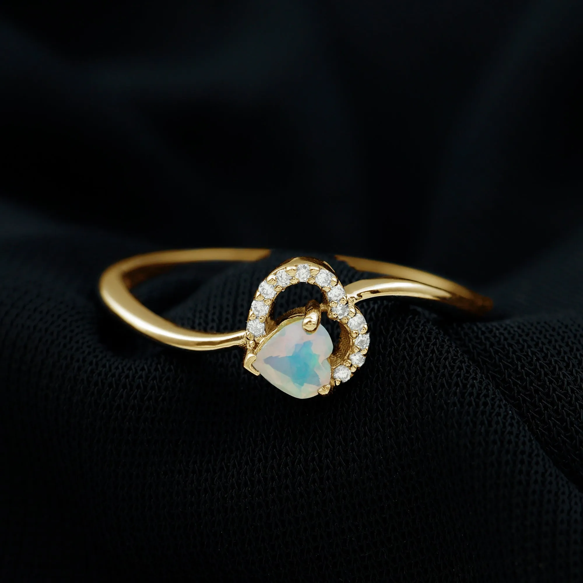 1/4 CT Ethiopian Opal Heart Promise Ring with Diamond