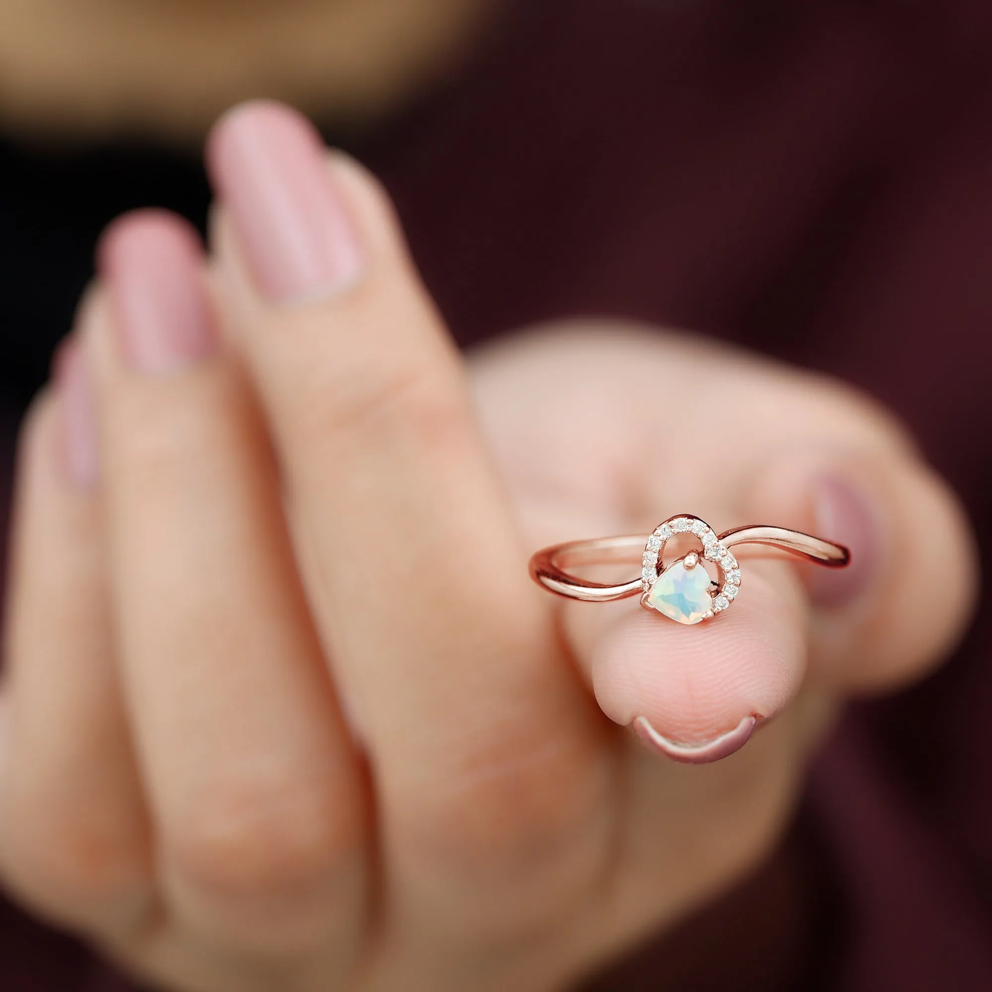 1/4 CT Ethiopian Opal Heart Promise Ring with Diamond