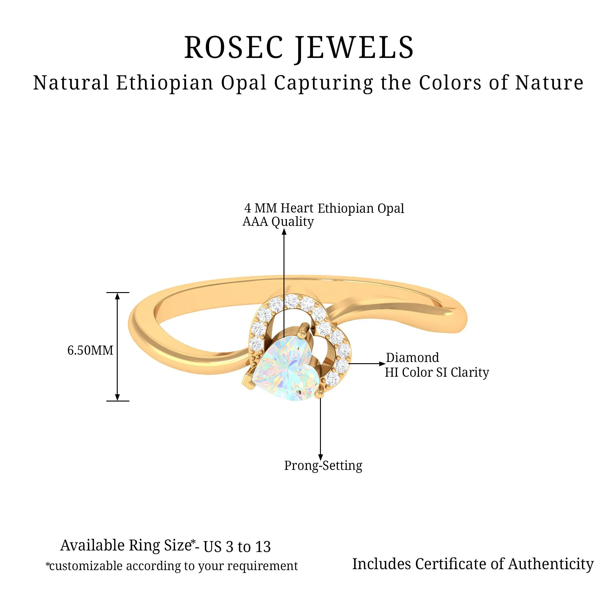 1/4 CT Ethiopian Opal Heart Promise Ring with Diamond