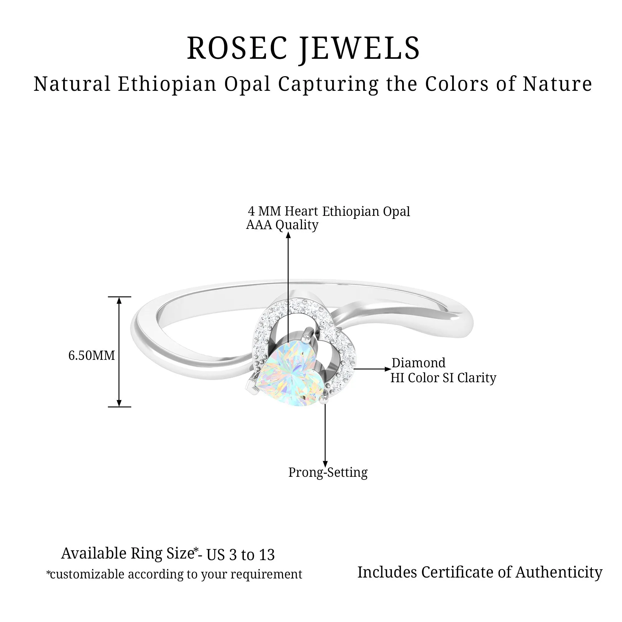 1/4 CT Ethiopian Opal Heart Promise Ring with Diamond