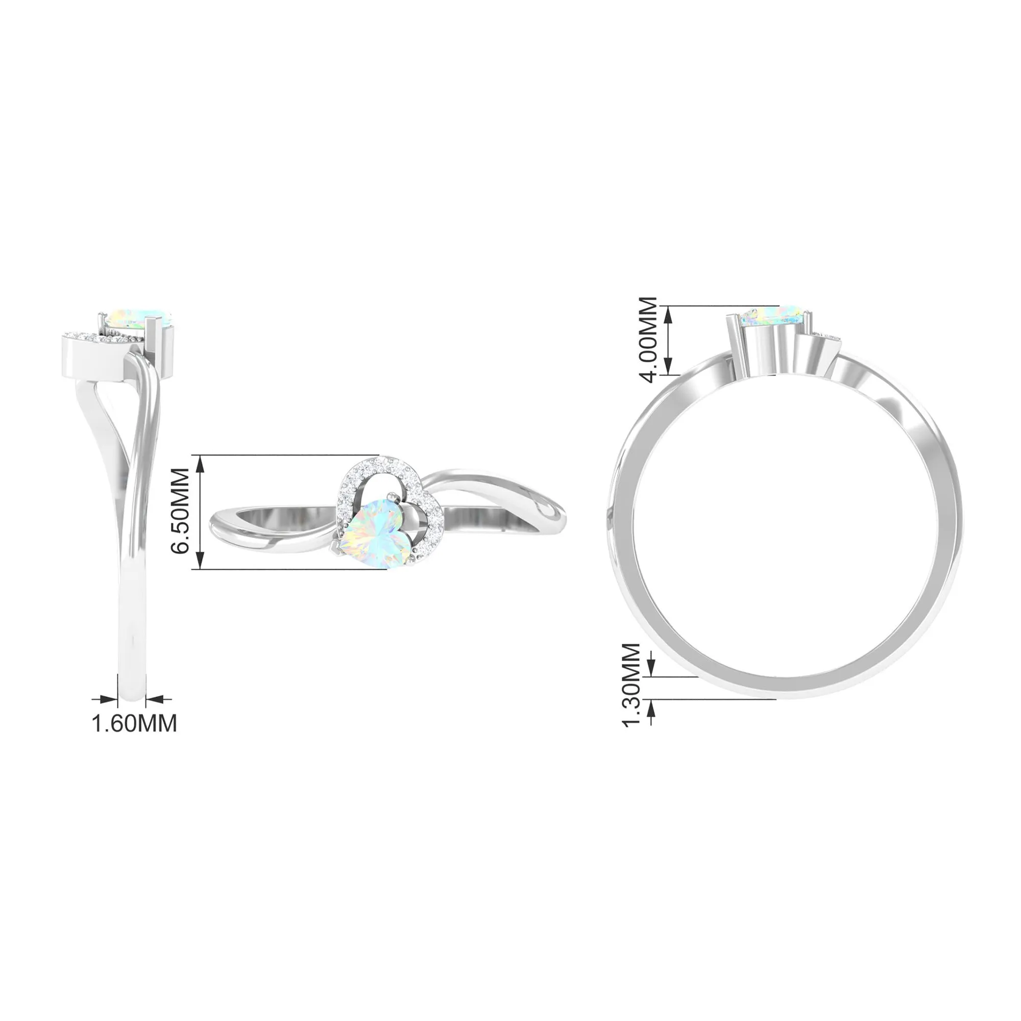 1/4 CT Ethiopian Opal Heart Promise Ring with Diamond