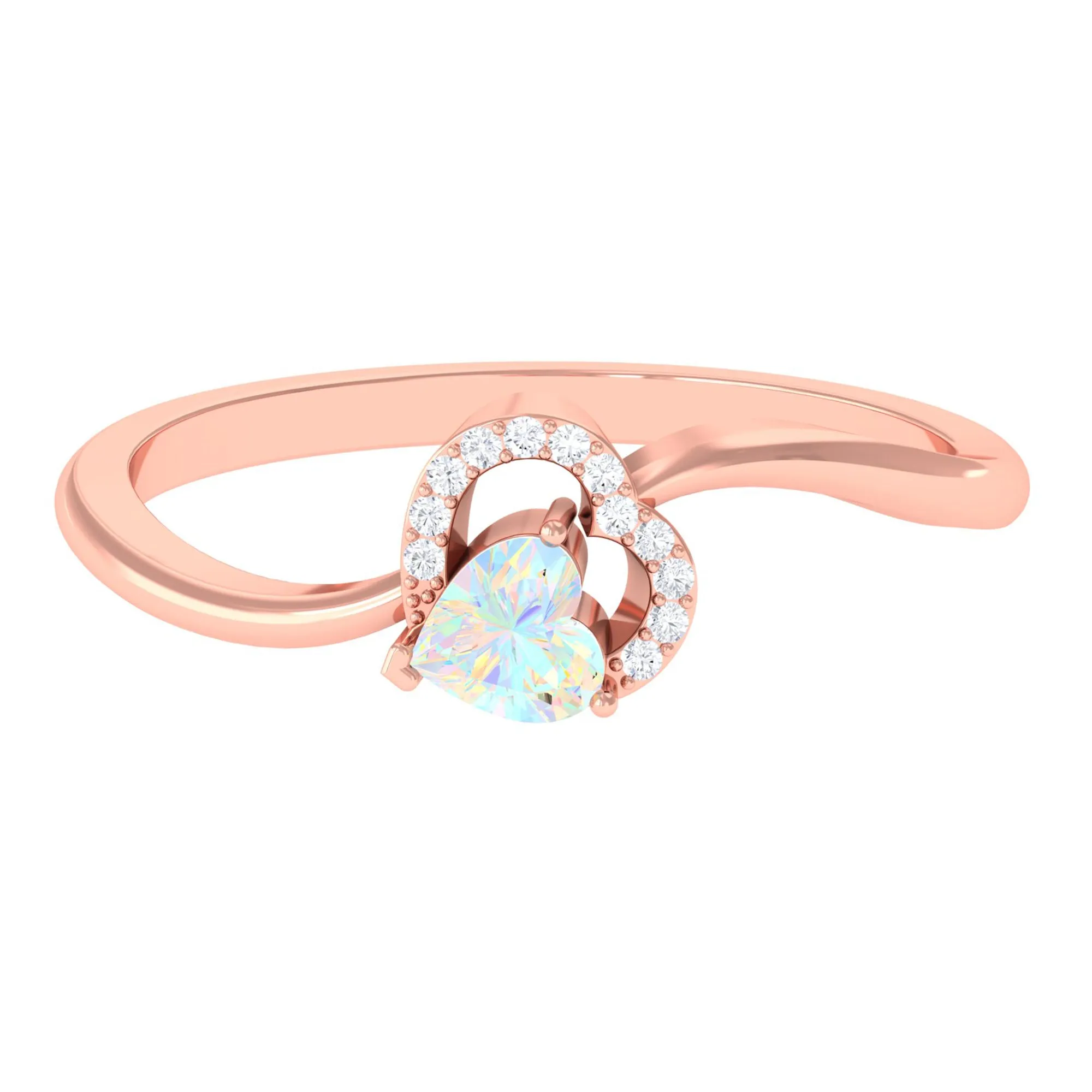 1/4 CT Ethiopian Opal Heart Promise Ring with Diamond