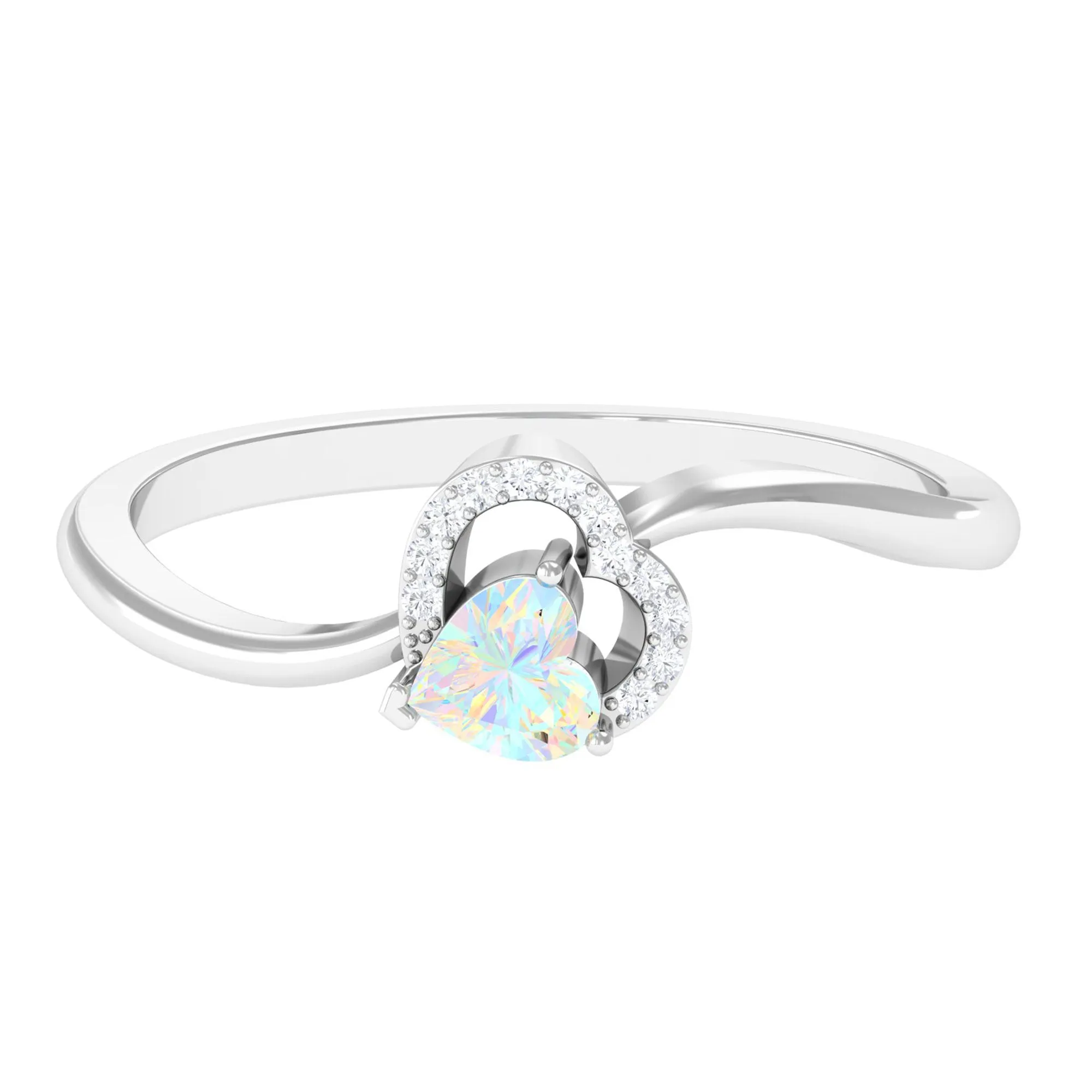 1/4 CT Ethiopian Opal Heart Promise Ring with Diamond