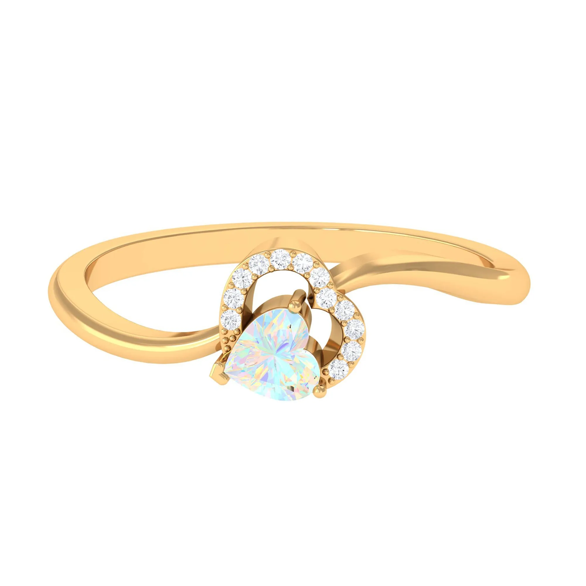 1/4 CT Ethiopian Opal Heart Promise Ring with Diamond