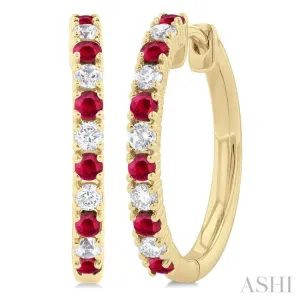 1/4 ctw Petite 1.80MM Ruby and Round Cut Diamond Precious Fashion Huggies in 10K Yellow Gold