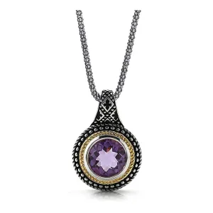 14K And 925 Sterling Silver Pendant With Amethyst (141P114808AM)