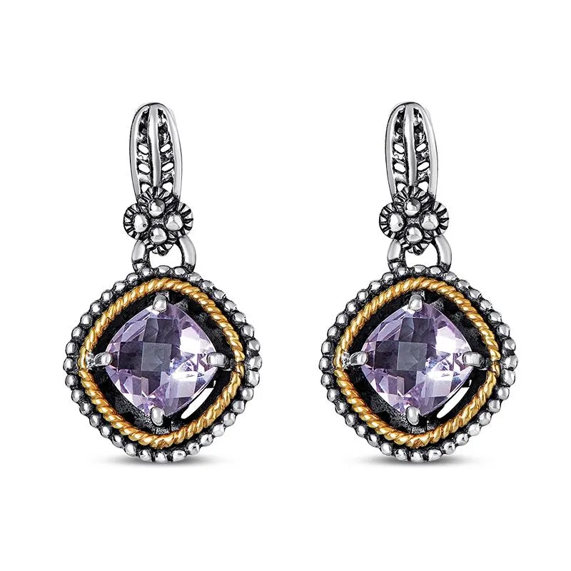 14K And 925 Sterling Sliver Earrings With Amethyst (145NER2622TAM)