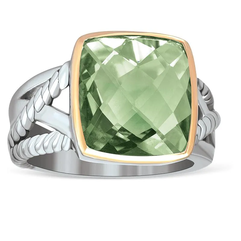 14k and Green Amethyst Ring in 925 sterling silver (RC649AAMGD)