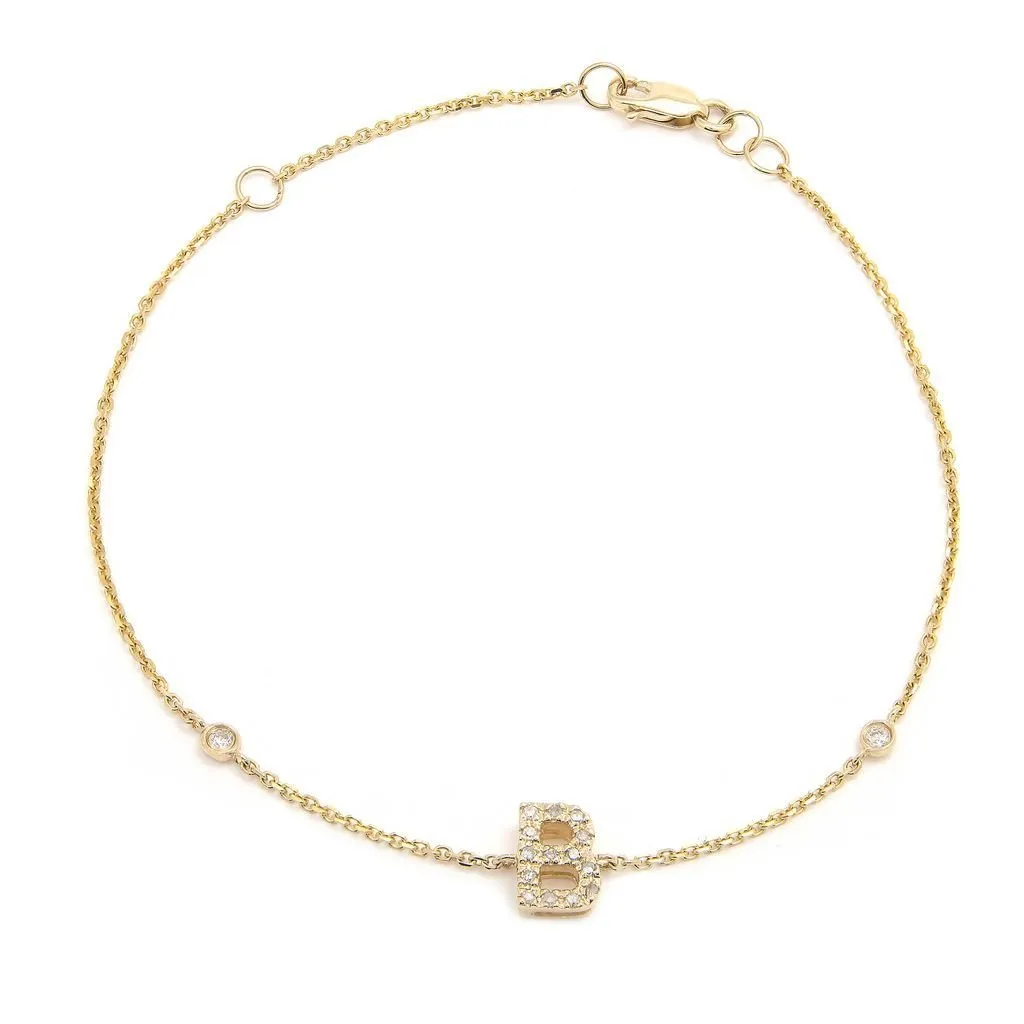 14K Gold Initial "B" Bracelet With Diamonds