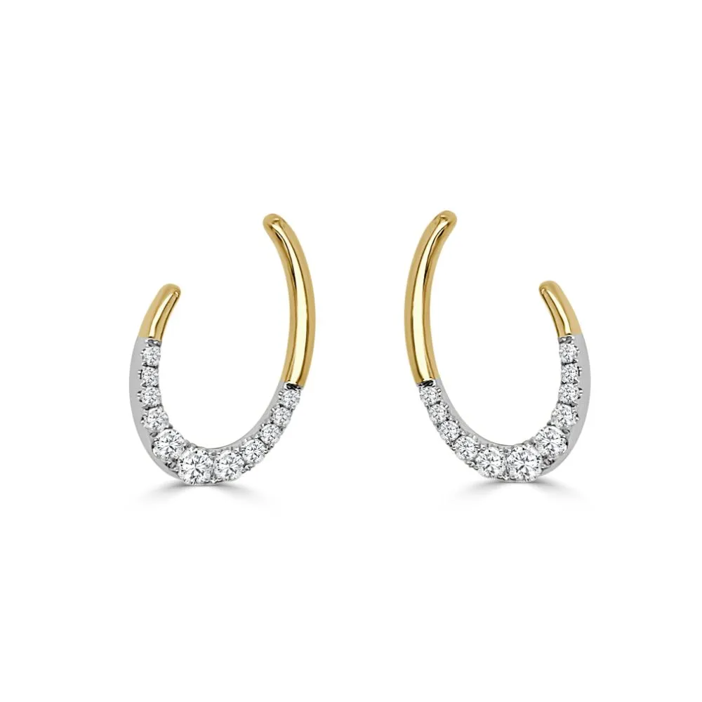 14k Gold Two-Tone Oval Half Pave Diamond Earrings