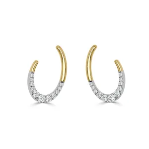 14k Gold Two-Tone Oval Half Pave Diamond Earrings