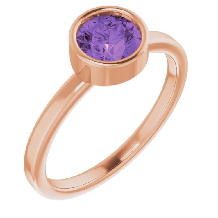 14K Rose 6 mm Natural Amethyst Ring