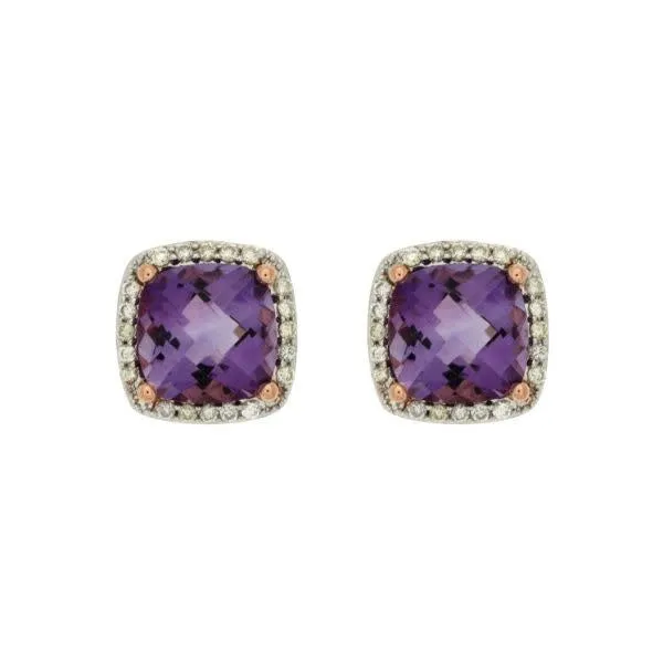 14K Rose Gold Amethyst and Diamond Stud Earrings