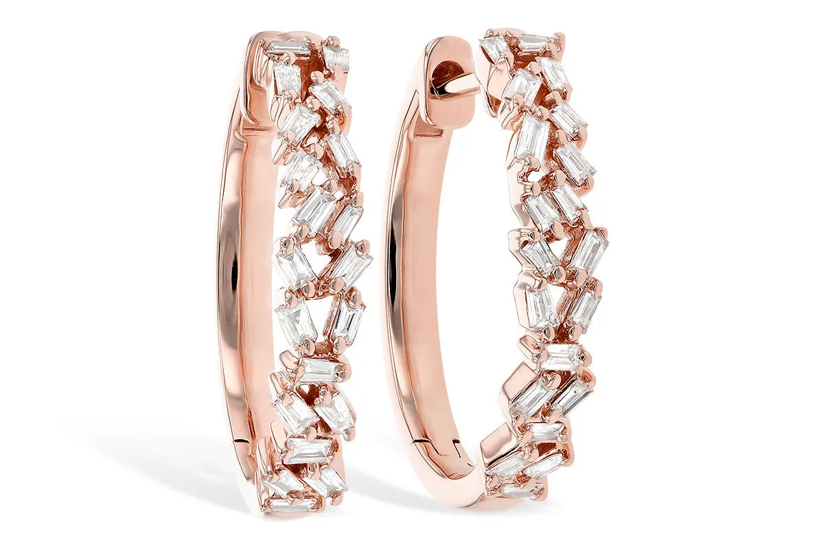 14K Rose Gold Baguette Diamond Hoop Earring