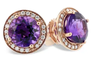 14K Rose Gold Round Cut Amethyst Stud Earrings